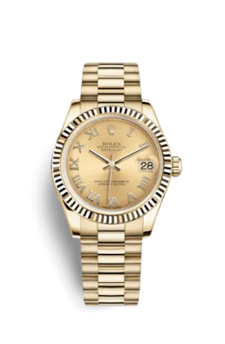 Rolex - 178278-0117 Datejust 31 Yellow Gold Fluted / President / Champagne Roman
