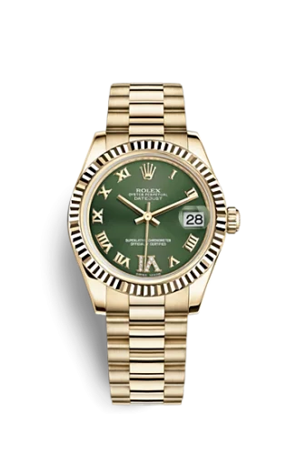 Rolex - 178278-0120 Datejust 31 Yellow Gold Fluted / President / Olive  Roman