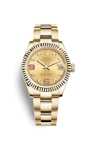 Rolex - 178278-0132 Datejust 31 Yellow Gold Fluted / Oyster / Champagne Diamond