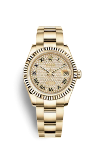 Rolex - 178278-0135 Datejust 31 Yellow Gold Fluted / Oyster / Paved Roman