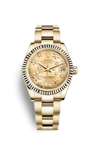 Rolex - 178278-0137 Datejust 31 Yellow Gold Fluted / Oyster / Champagne Floral