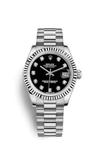 Rolex - 178279-0017 Datejust 31 White Gold Fluted / President / Black Diamond