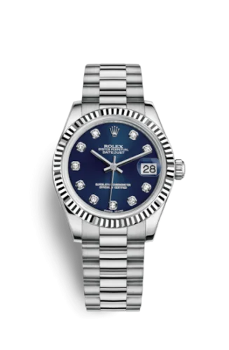 Rolex - 178279-0033 Datejust 31 White Gold Fluted / President / Blue Diamond