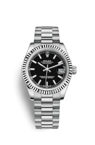 Rolex - 178279-0046 Datejust 31 White Gold Fluted / President / Black