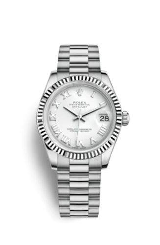 Rolex - 178279-0067 Datejust 31 White Gold Fluted / President / White Roman