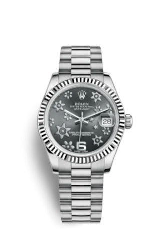Rolex - 178279-0072 Datejust 31 White Gold Fluted / President / Dark Rhodium Floral