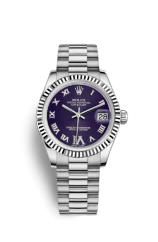 Rolex - 178279-0075 Datejust 31 White Gold Fluted / President / Blue Roman