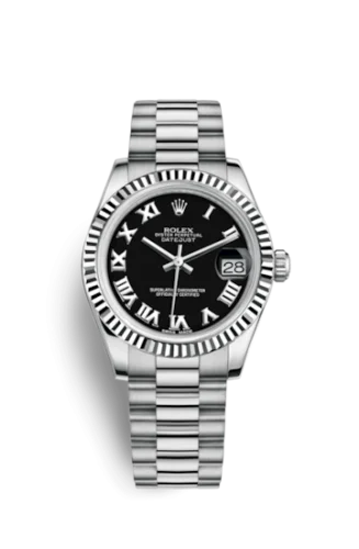 Rolex - 178279-0082 Datejust 31 White Gold Fluted / President / Black Roman
