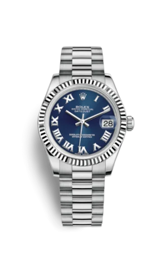 Rolex - 178279-0083 Datejust 31 White Gold Fluted / President / Blue Roman