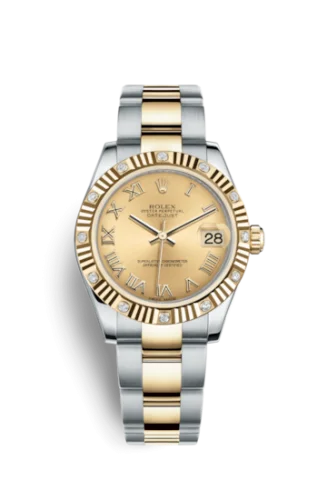 Rolex - 178313-0071. Datejust 31 Rolesor Fluted Diamond / Oyster / Champagne Roman