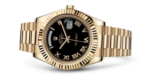 Rolex - 218238-0041 Day-Date II Yellow Gold Fluted Black Roman