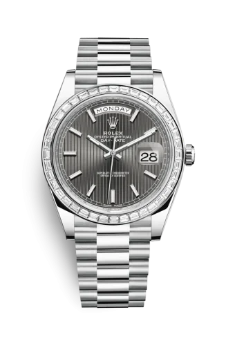 Rolex - 228396tbr-0023 Day-Date 40 Platinum - Baguette / Grey Tuxedo