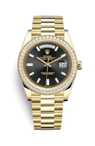Rolex - 228348RBR-0001 Day-Date 40 Yellow Gold / Diamond / Black -  Baguette