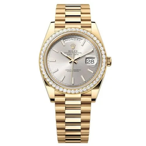 Rolex - 228348RBR-0042 Day-Date 40 Yellow Gold - Diamond / Silver