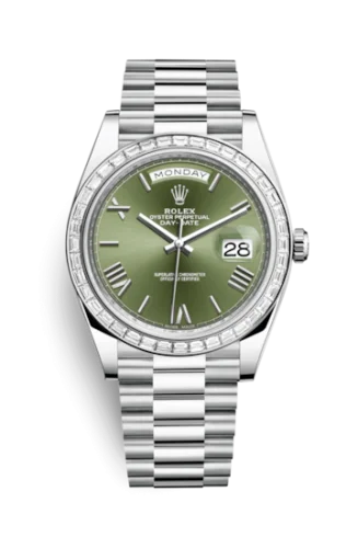 Rolex - 228396TBR-0020 Day-Date 40 Platinum - Baguette / Green Roman