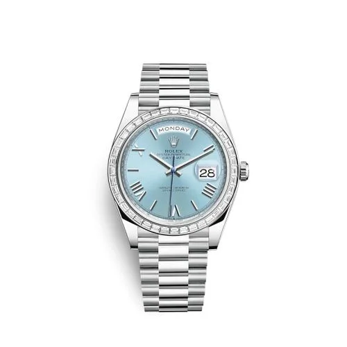 Rolex - 228396TBR-0030 Day-Date 40 Platinum - Baguette / Ice Blue - Roman