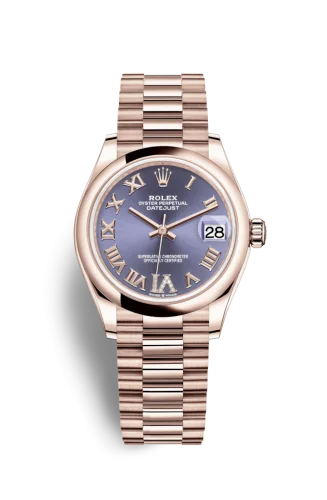 Rolex - 278245-0028 Datejust 31 Rose Gold / Domed / Aubergine - Roman / President