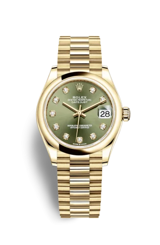 Rolex - 278248-0018 Datejust 31 Yellow Gold / Domed / Olive - Diamond / President