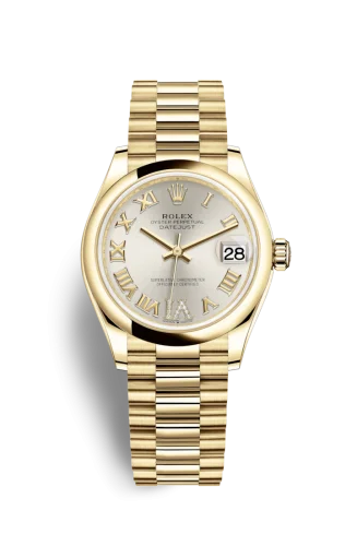 Rolex - 278248-0028 Datejust 31 Yellow Gold / Domed / Silver - Roman / President