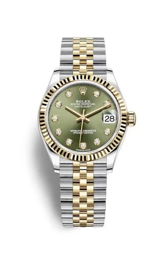 Rolex - 278273-0030 Datejust 31 Stainless Steel / Yellow Gold / Fluted / Olive - Diamond / Jubilee