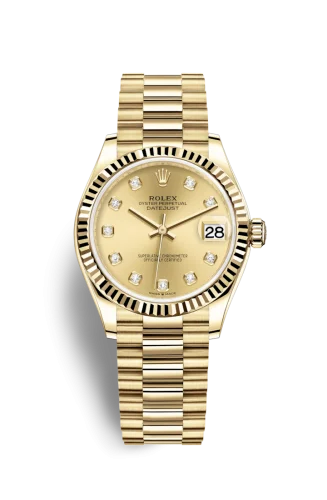 Rolex - 278278-0009 Datejust 31 Yellow Gold / Fluted / Champagne - Diamond / President