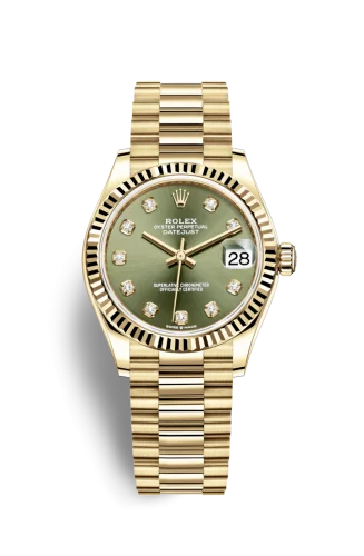 Rolex - 278278-0011 Datejust 31 Yellow Gold / Fluted / Olive - Diamond / President