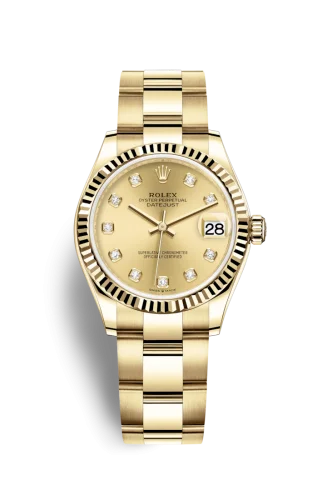 Rolex - 278278-0016 Datejust 31 Yellow Gold / Fluted / Champagne - Diamond / Oyster