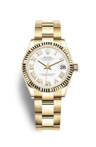Rolex - 278278-0019 Datejust 31 Yellow Gold / Fluted / White - Roman / Oyster