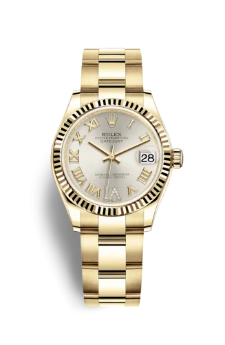 Rolex - 278278-0027 Datejust 31 Yellow Gold / Fluted / Silver - Roman / Oyster