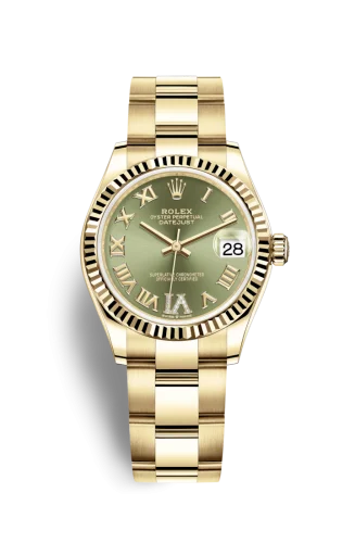 Rolex - 278278-0029 Datejust 31 Yellow Gold / Fluted / Olive  - Roman / Oyster