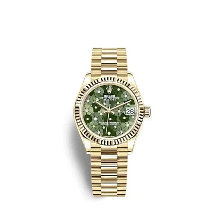 Rolex - 278278-0046 Datejust 31 Yellow Gold - Fluted / Olive - Floral / President