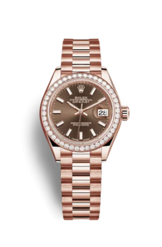Rolex - 279135RBR-0005 Lady-Datejust 28 Everose Diamond / President / Chocolate