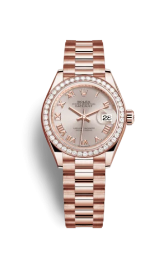 Rolex - 279135rbr-0013 Lady-Datejust 28 Everose Diamond / President / Sundust Roman