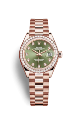 Rolex - 279135RBR-0014 Lady-Datejust 28 Everose Diamond / President / Olive Diamond