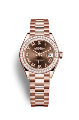 Rolex - 279135RBR-0016 Lady-Datejust 28 Everose Diamond / President / Chocolate Roman
