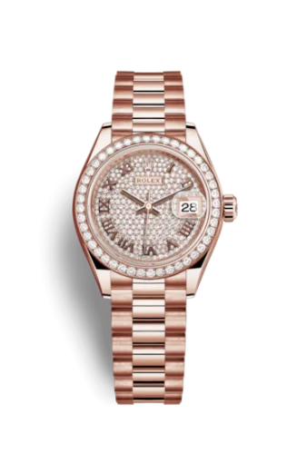Rolex - 279135RBR-0021 Lady-Datejust 28 Everose Diamond / President / Paved Roman