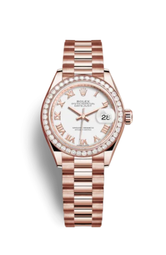 Rolex - 279135RBR-0023 Lady-Datejust 28 Everose Diamond / President / White Roman