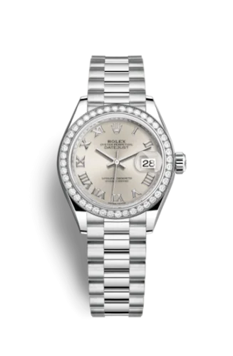 Rolex - 279136rbr-0007 Lady-Datejust 28 Platinum Diamond / President / Silver Roman