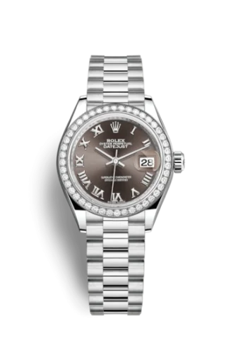 Rolex - 279136rbr-0010 Lady-Datejust 28 Platinum Diamond / President / Dark Grey Roman