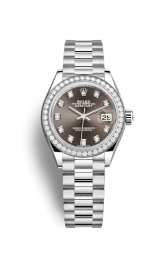 Rolex - 279136rbr-0011 Lady-Datejust 28 Platinum Diamond / President / Grey Diamonds