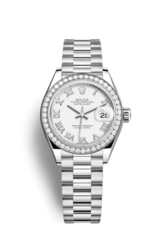 Rolex - 279136rbr-0013 Lady-Datejust 28 Platinum Diamond / President / White Roman