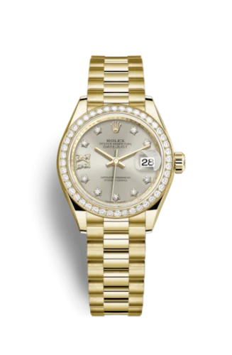 Rolex - 279138RBR-0001 Lady-Datejust 28 Yellow Gold Diamond / President / Silver Diamond