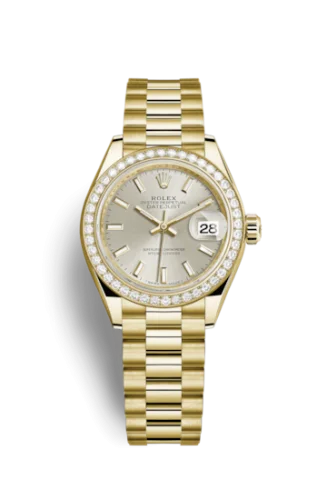 Rolex - 279138RBR-0005 Lady-Datejust 28 Yellow Gold Diamond / President / Silver