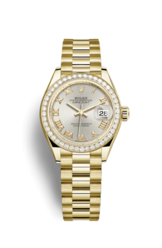 Rolex - 279138RBR-0017 Lady-Datejust 28 Yellow Gold Diamond / President / Silver Roman