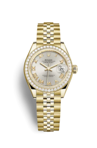 Rolex - 279138RBR-0018 Lady-Datejust 28 Yellow Gold Diamond / Jubilee / Silver Roman