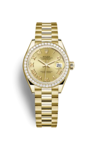 Rolex - 279138RBR-0021 Lady-Datejust 28 Yellow Gold Diamond / President / Champagne Roman