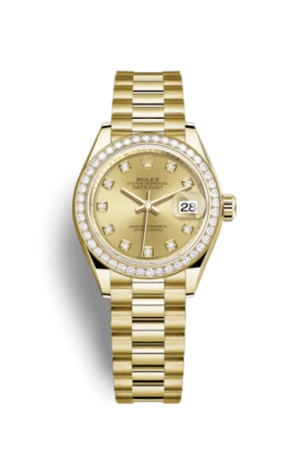 Rolex - 279138RBR-0023 Lady-Datejust 28 Yellow Gold Diamond / President / Champagne Diamond