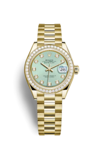 Rolex - 279138rbr-0025 Lady-Datejust 28 Yellow Gold Diamond / President / Green Diamond