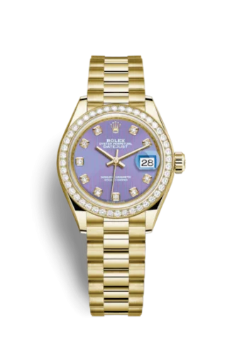 Rolex - 279138rbr-0027 Lady-Datejust 28 Yellow Gold Diamond / President / Lavender Diamond