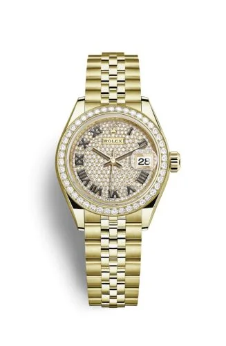 Rolex - 279138RBR-0030 Lady-Datejust 28 Yellow Gold Diamond / Jubilee / Paved Roman